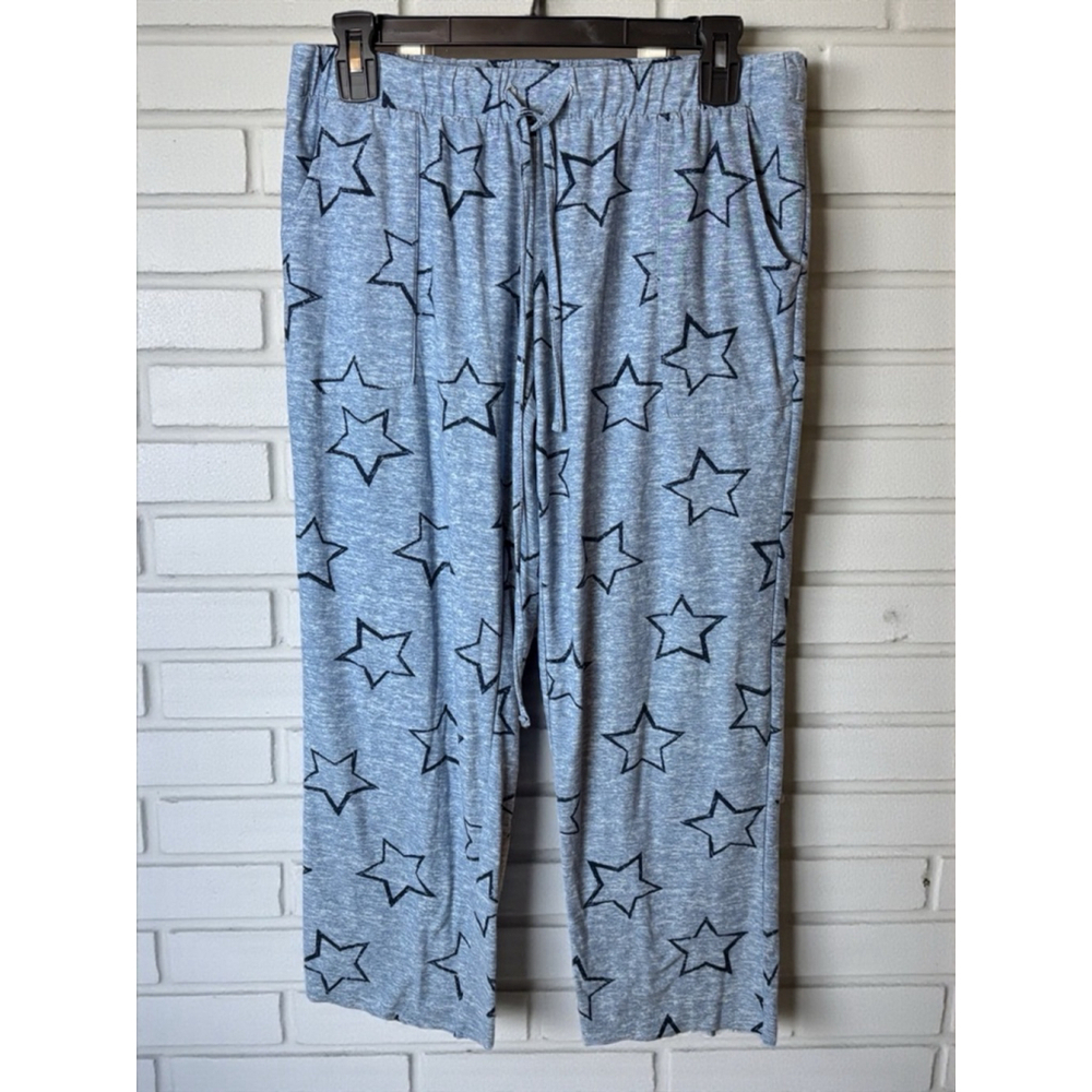 Lucky Brand Women's Small Heather Blue w/Stars Pull On Pajama Bottoms Drawstring